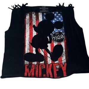 Disney Mickey Mouse Womens Tank Top Medium Black Distressed USA Flag Graphic